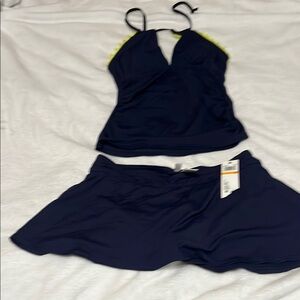 Ann Cole Navy Blue Tankini Set with Lime Accents